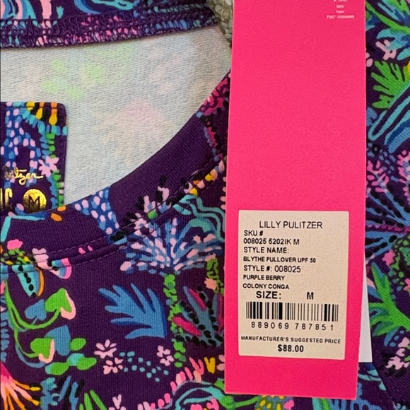 Lilly Pulitzer Luxletic Purple Berry Colony Conga Blythe Pullover UPF 50+ Top ~ - Picture 13 of 14